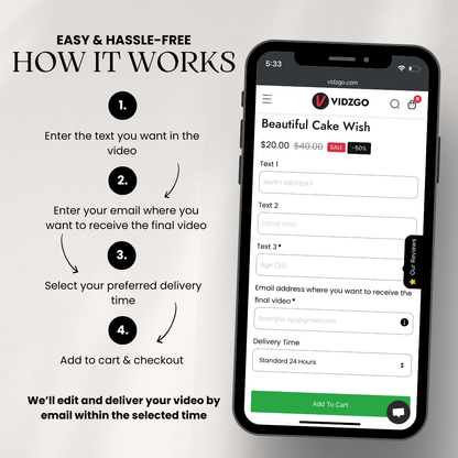 Phone screen displaying a video creation platform with text instructions on how to use it.