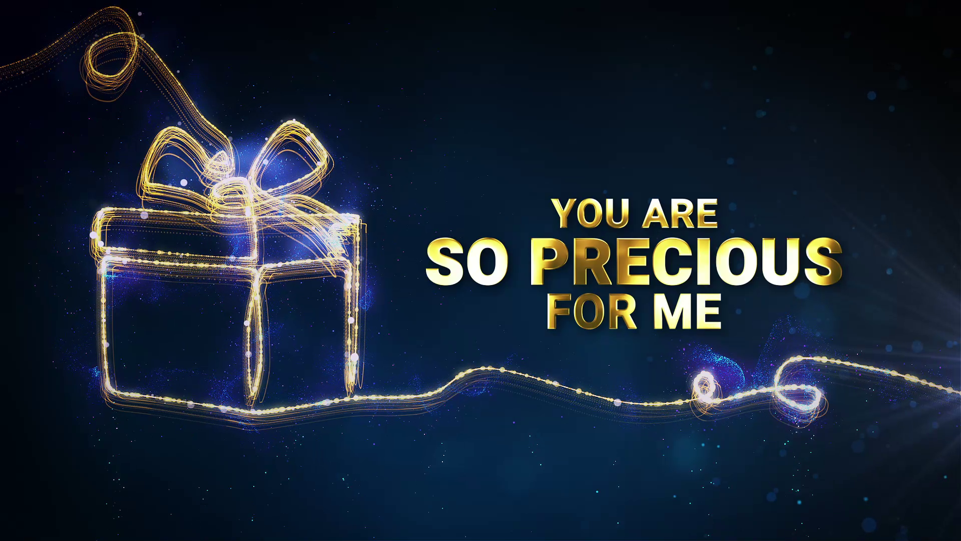 Gift box with a bow and text 'You are so precious for me' on a dark background