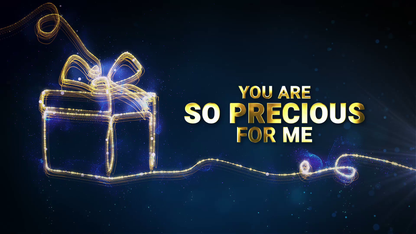 Gift box with a bow and text 'You are so precious for me' on a dark background