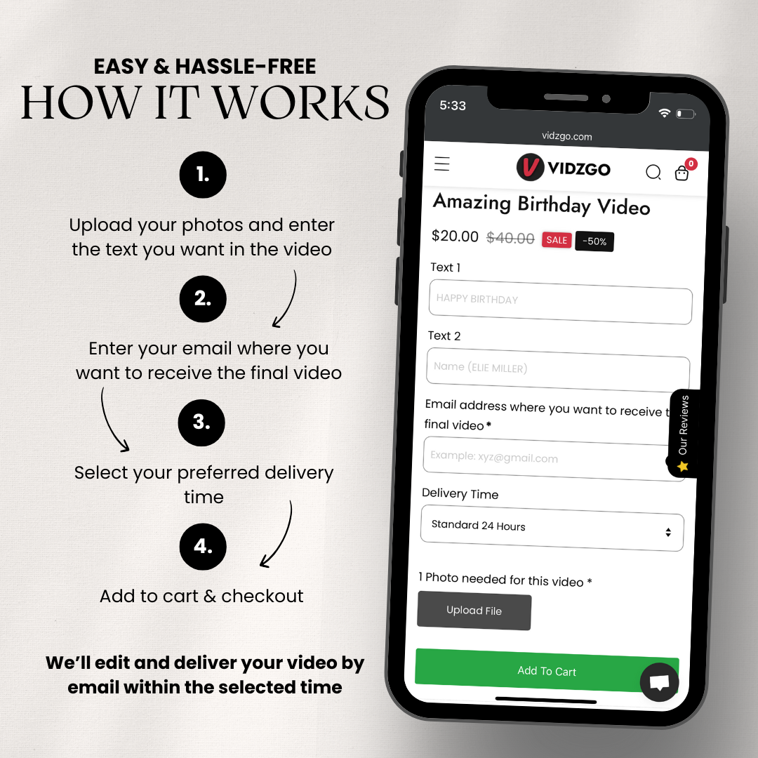 Phone screen displaying a video creation platform with text instructions on how to use it.