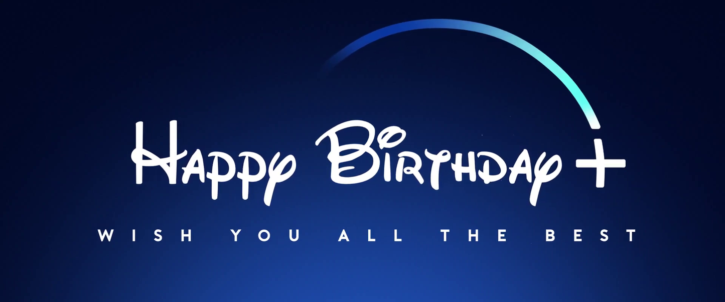 Happy Birthday text with a blue arch on a dark blue background