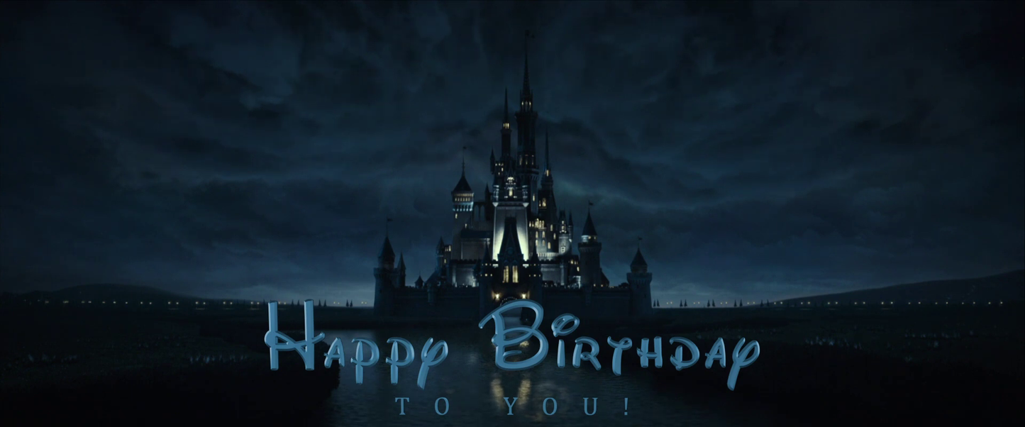 Fantasy castle with 'Happy Birthday' text in a dark, mystical setting