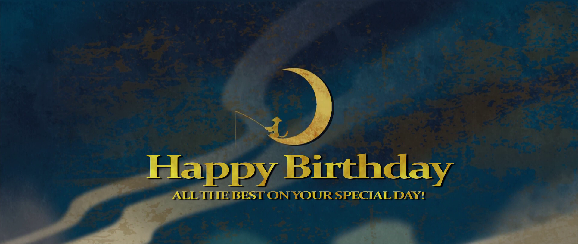 Happy Birthday card with moon and star design on a dark blue background