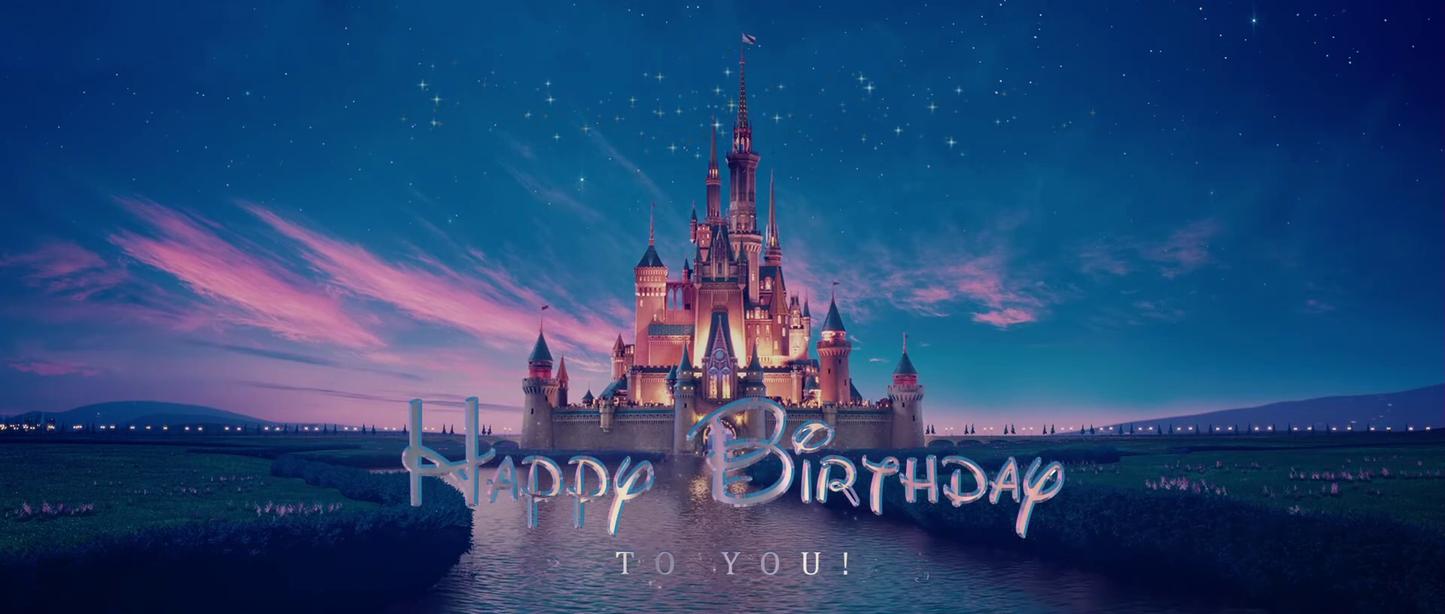 Castle with 'Happy Birthday' text against a starry night sky