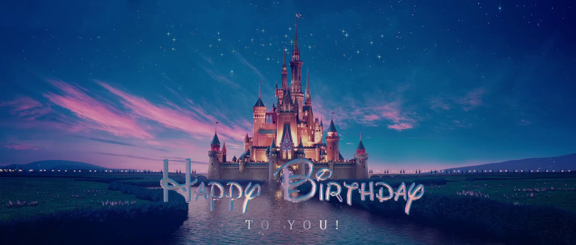 Castle with 'Happy Birthday' text against a starry night sky