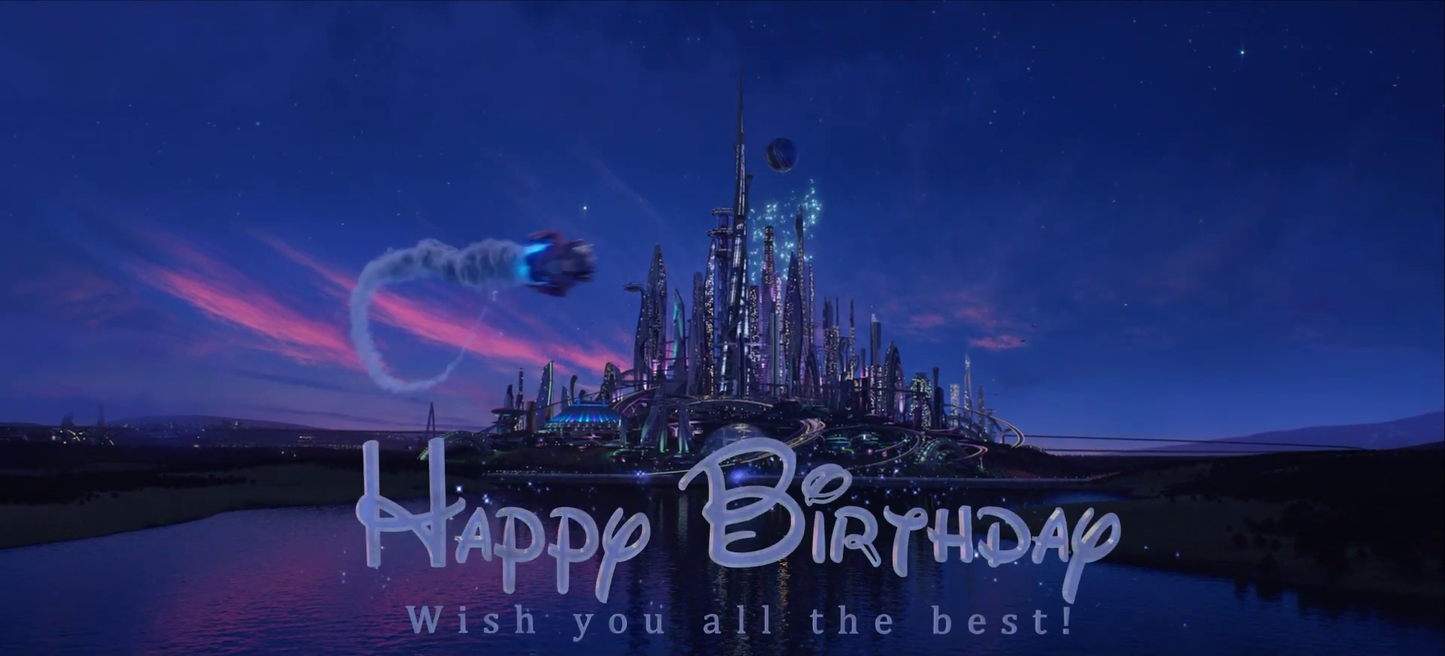 Fantasy castle with 'Happy Birthday' text against a dark blue sky.
