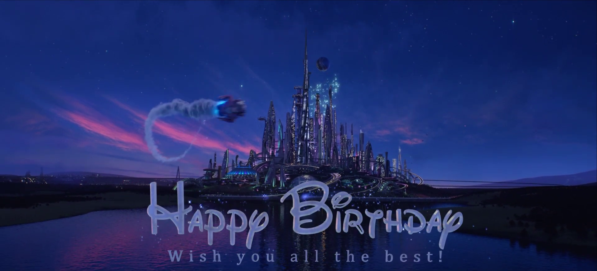 Fantasy castle with 'Happy Birthday' text against a dark blue sky.