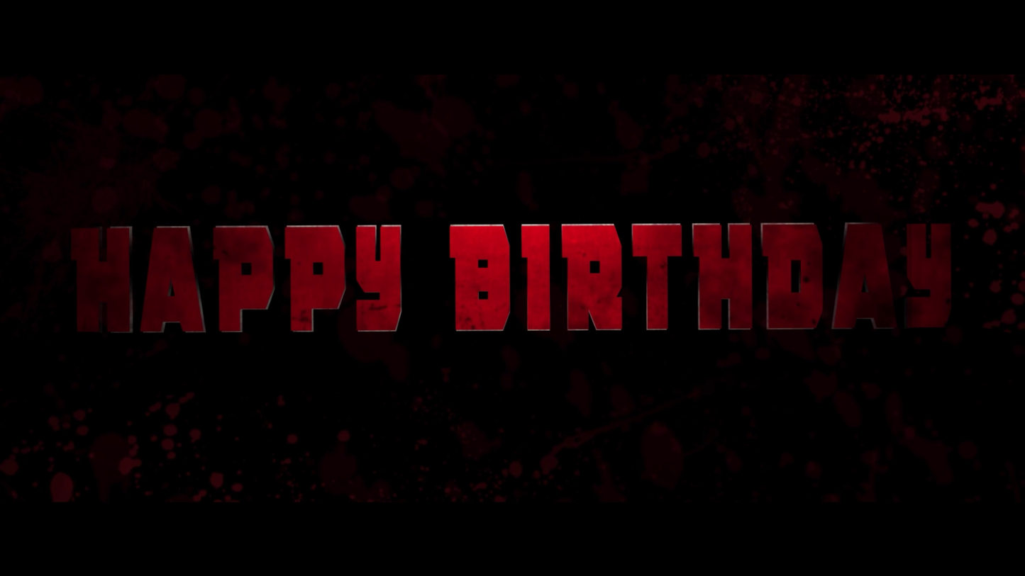 Red 'Happy Birthday' text on a black background