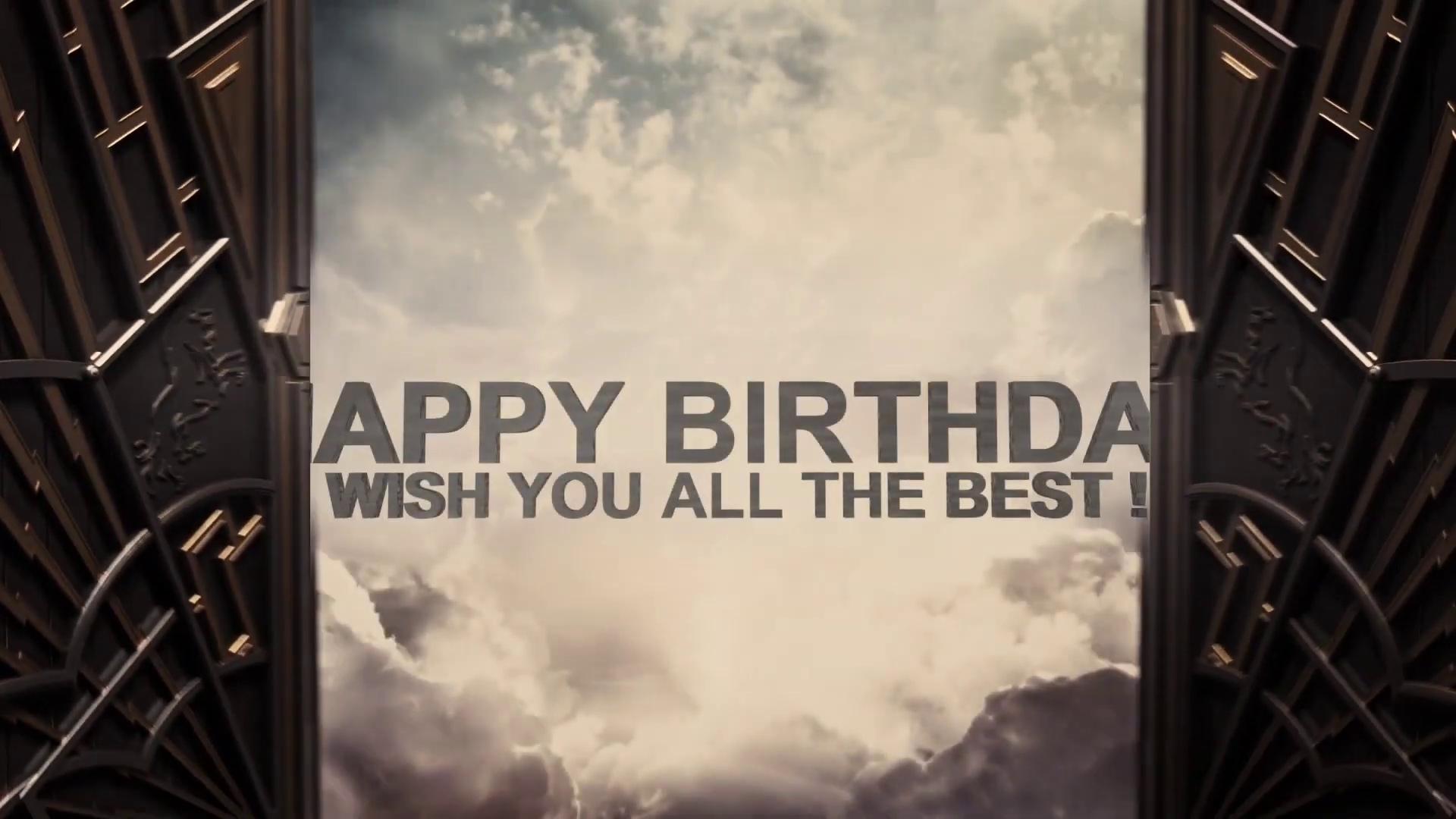 Birthday card with 'Happy Birthday' text and stormy sky design