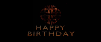 Decorative 'Happy Birthday' text with intricate design on a black background